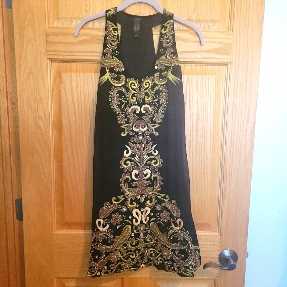LABEL SHEER EMBROIDERED GOLD AND BLACK DRESS